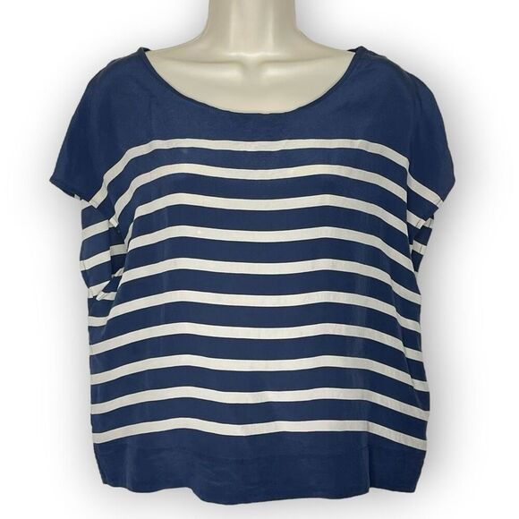 Joie Silk Navy White Striped Sailor Shirt Top Blouse Women’s Size Small - Picture 1 of 12